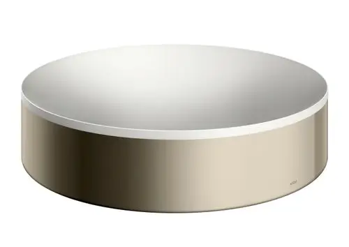 Runder Aufsatzwaschtisch in mattem Design von AXOR, mit glatter, flacher Oberfläche und leicht gewölbtem Rand. Kein Hahnloch und Überlauf sichtbar.